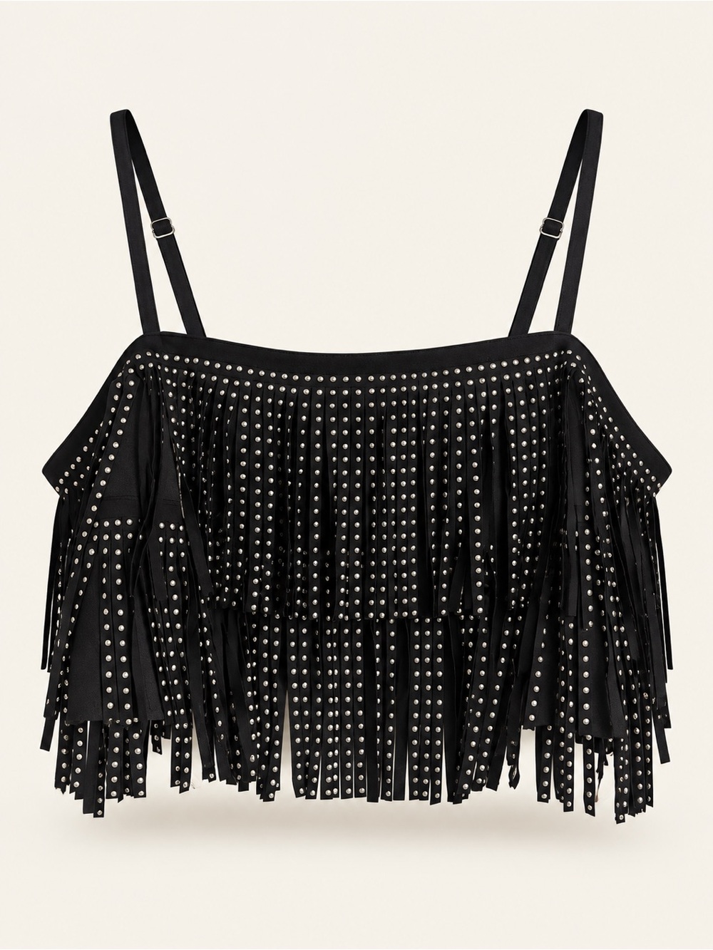 Mainstrip Black Studded Fringe Crop Top Size M